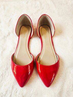 Dream Paris Women's Red Faux Patent Pointed-toe Ballet Flats Shoes D'Orsay 8,5